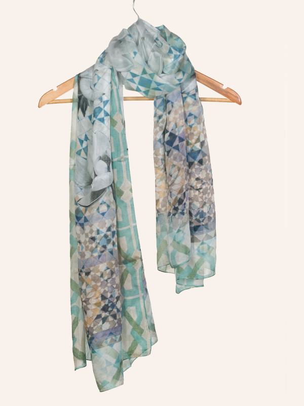 Green Lagoon Lotus Silk Scarf Maati