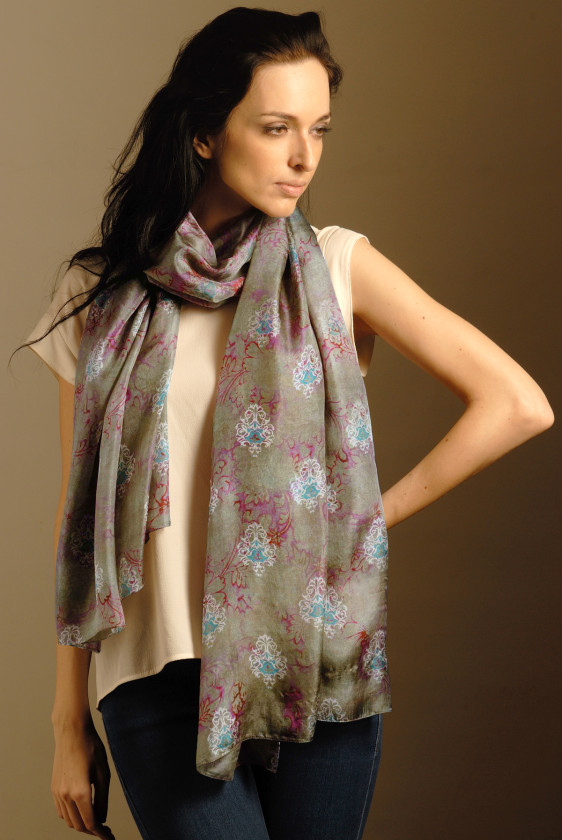 vintage scarf silk freeshipping designer luxury grey fuchsia maati Holidayshopping holidaygifts